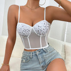 's Mesh Breathable Steel Ring Boning Corset Sequ Corset With