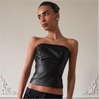 Street Leather Tube Top Backless Solid Color All Matching Sexy Nightclub Tube Top Women