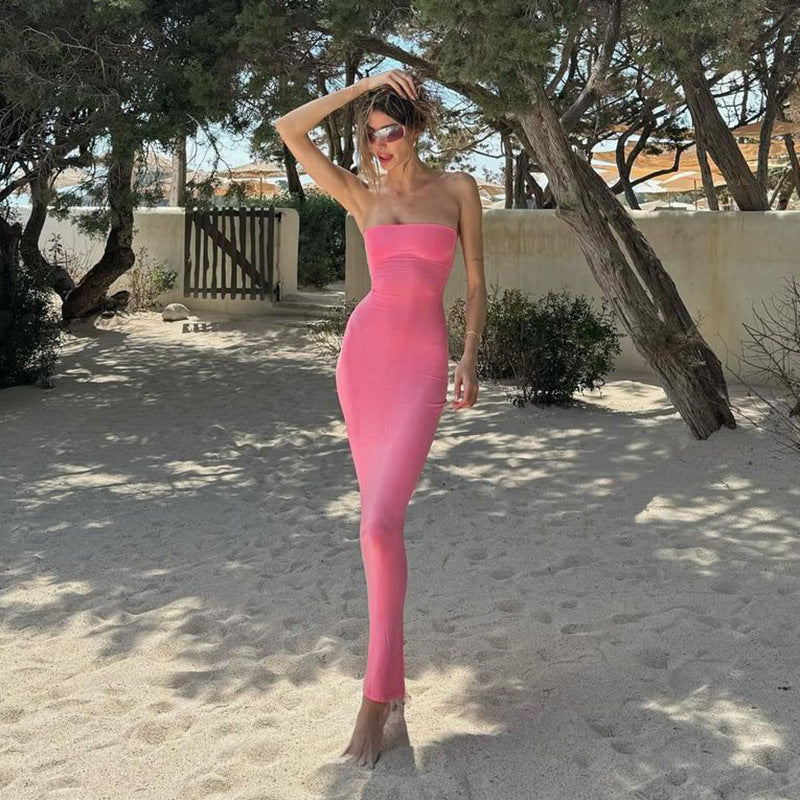 Summer Off-Neck Strapless Backless Lace-Up Tight Waist Slim Fit Dress