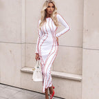 Popular Small Sunken Stripe round Neck Reverse Car Edge Dress