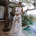 Women's Backless Lace Floral Beach Maxi Dress