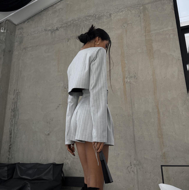 Deep-V Jacket & Shorts Set