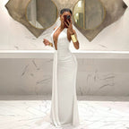 Halter Deep V Ruched Fishtail Maxi Dress