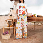 Women's Graffiti Printing Loose Short Sleeve T-Shirt Wide Leg Straight