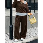 Women's Plus Size Women Clothes Off The Shoulder Trousers Off Shoulder Long Sleeve Drooping Wide Leg Pants Home Autumn Sets