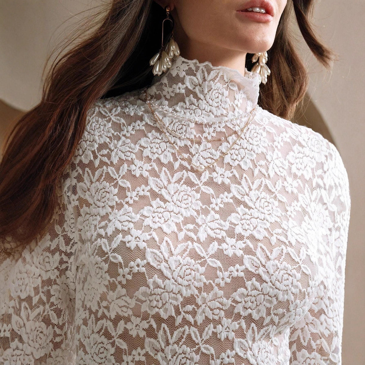 French Lace Turtleneck Top