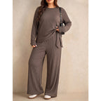 Women's Plus Size Long-Sleeve Top & Wide-Leg Pants Set