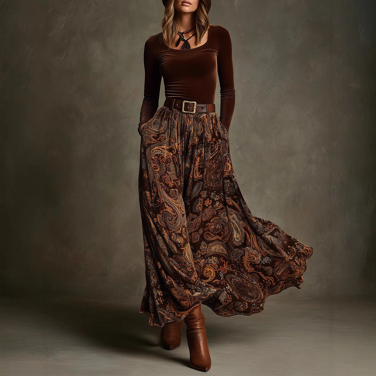 Women's Asymmetric Hem Paisley Sweater