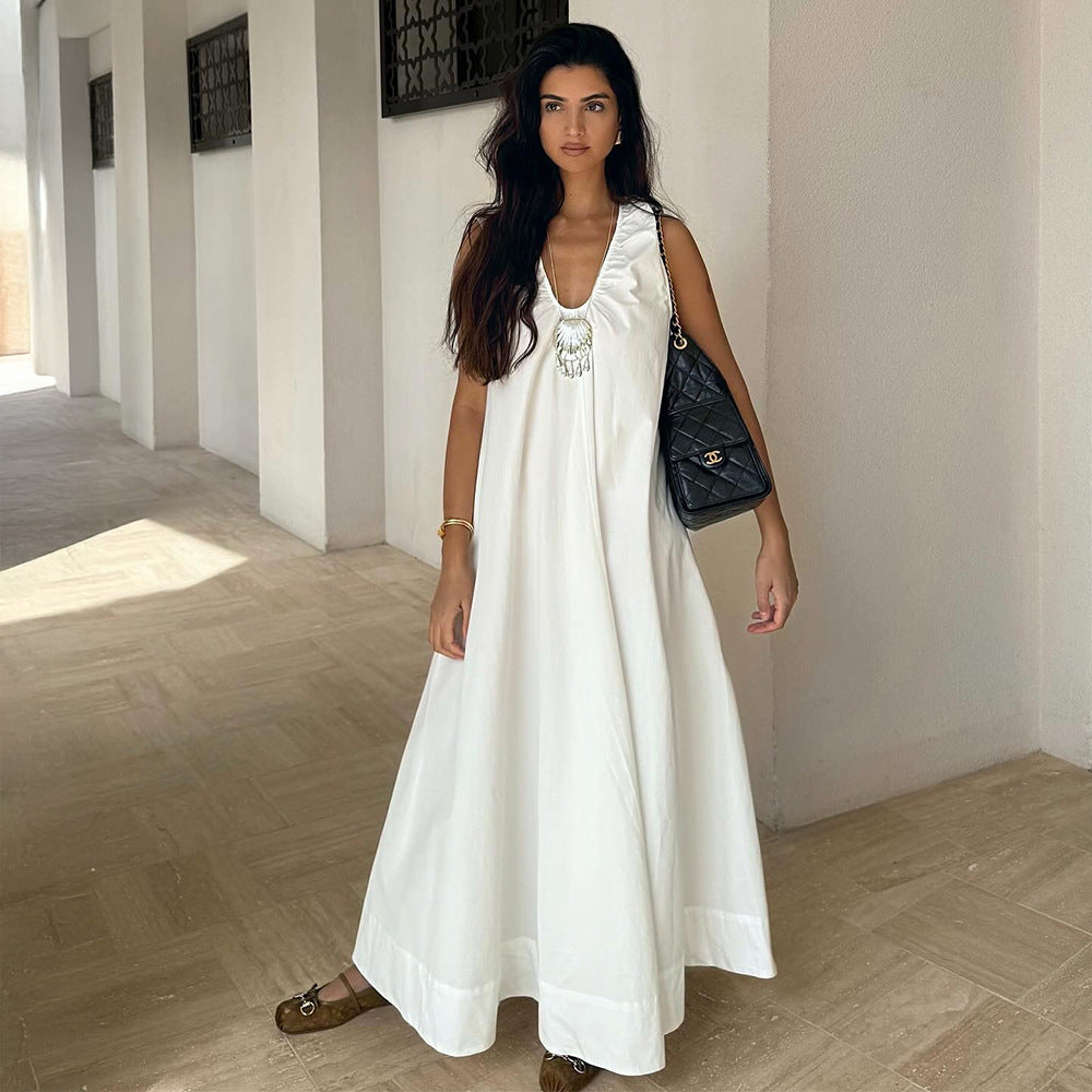 Women's Cotton U-Neck Maxi Dress
