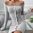 Women's Women's Pure Dress Boat Collar Off The Shoulder High Waist