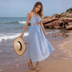 Women's Striped Cutout Backless Dress