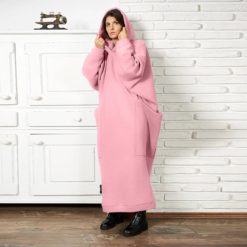 Plus Size Hooded Sweater Dress with Pockets