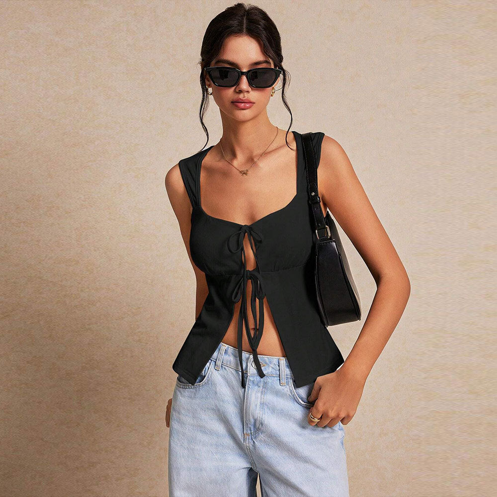 Women's Intellectual Vest Lace up Cardigan Design Blouse