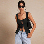 Women's Intellectual Vest Lace up Cardigan Design Blouse