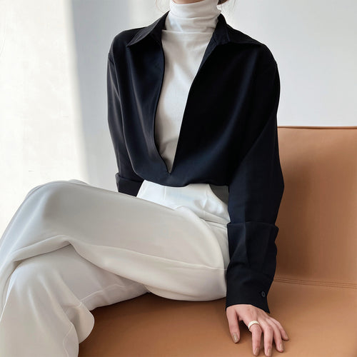 Autumn Young Long Sleeve V-neck Shirt Women Fashionable Outerwear Bandage Top
