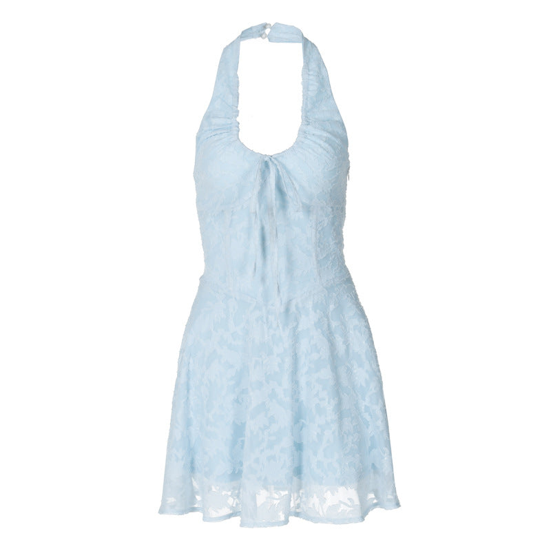 Women's Backless Jacquard Halter Dress