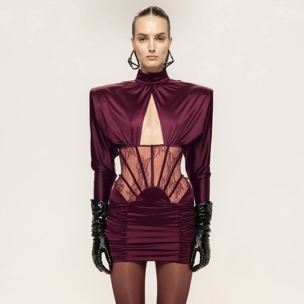 Women's Autumn Winter Tight Elastic Satin Hip Elegant Dress