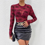 Women’s Black Sheer Mesh Mock Neck Long Sleeve Top