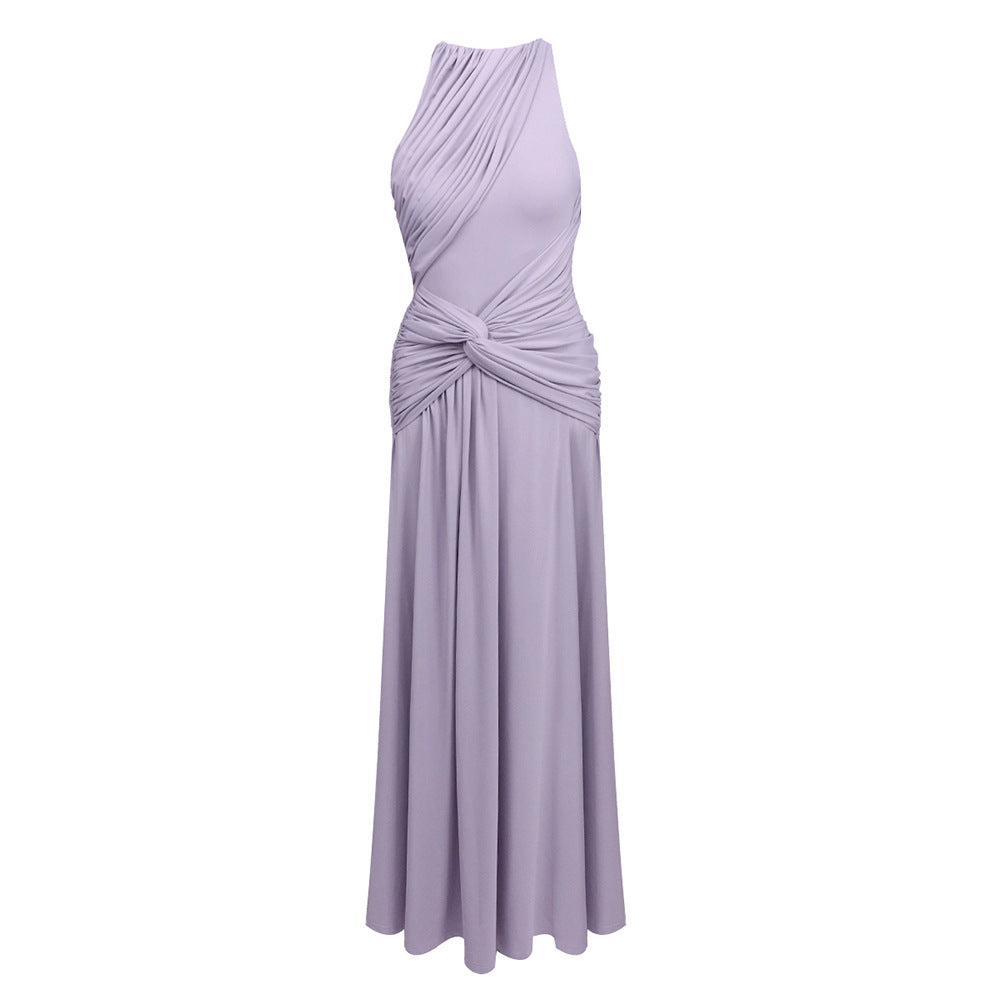 Women's Purple Ruched Halter Maxi Dress