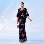 Women's Sequin V-Neck Short Sleeve Evening Maxi Dress