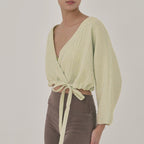 Women's Sports Top Double Layer Gauze Breathable V Neck Cardigan Drawstring Waist Tight Cropped Blouse Women