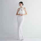 Women's Sequin Beading Cocktail Evening Dress Elegant Long Halter Slim Fit