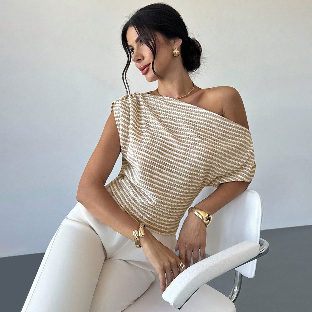 Women's Women’s Apricot One Shoulder Striped Knit Top