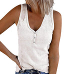Women's V-Neck Button Sleeveless Vest Top