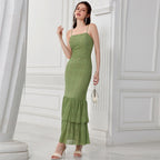 Women's Green Lace Fishtail Spaghetti Strap Party Dress