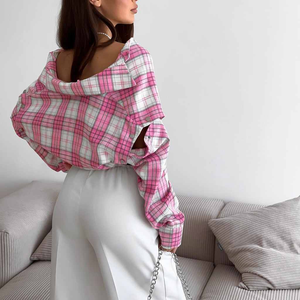 Pink Plaid Collared Shirt