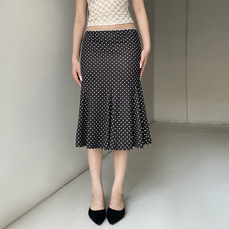 Summer French Mid Length Printed Polka Dot Retro Hip Skirt