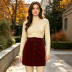 Fall Winter Red Brown Elegant High Grade Corduroy Skirt