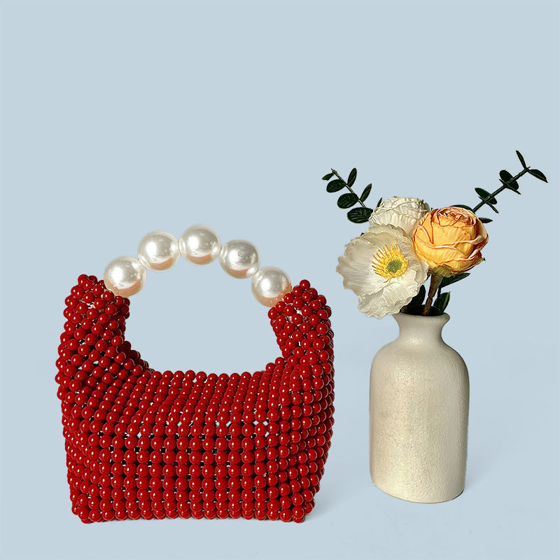 Women's Beaded Pearl Handwoven Boston Bag