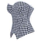 Retro Black White Lattice Pattern Tube Top Body Shaping Waist Slimming outside Wear Inner Wear Strapless Top Side Zipper Belt
