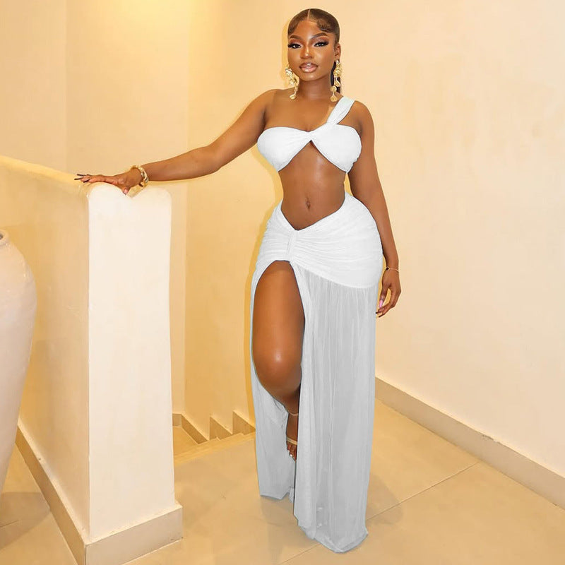 Women's One-Shoulder Top & Wrap Maxi Skirt Set