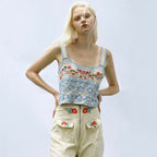 Women's Street Ethnic Vest Embroidery Needle Hollow Out Cutout Woven Camisole Short Slim Top