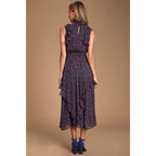 Women Elegance Sleeveless Printed Pleated Dress Maxi Dress