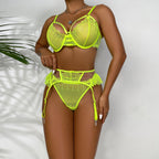 Sexy Lingerie Summer Classic Lace Stitching Fluorescent Color Sexy Three Piece Suit
