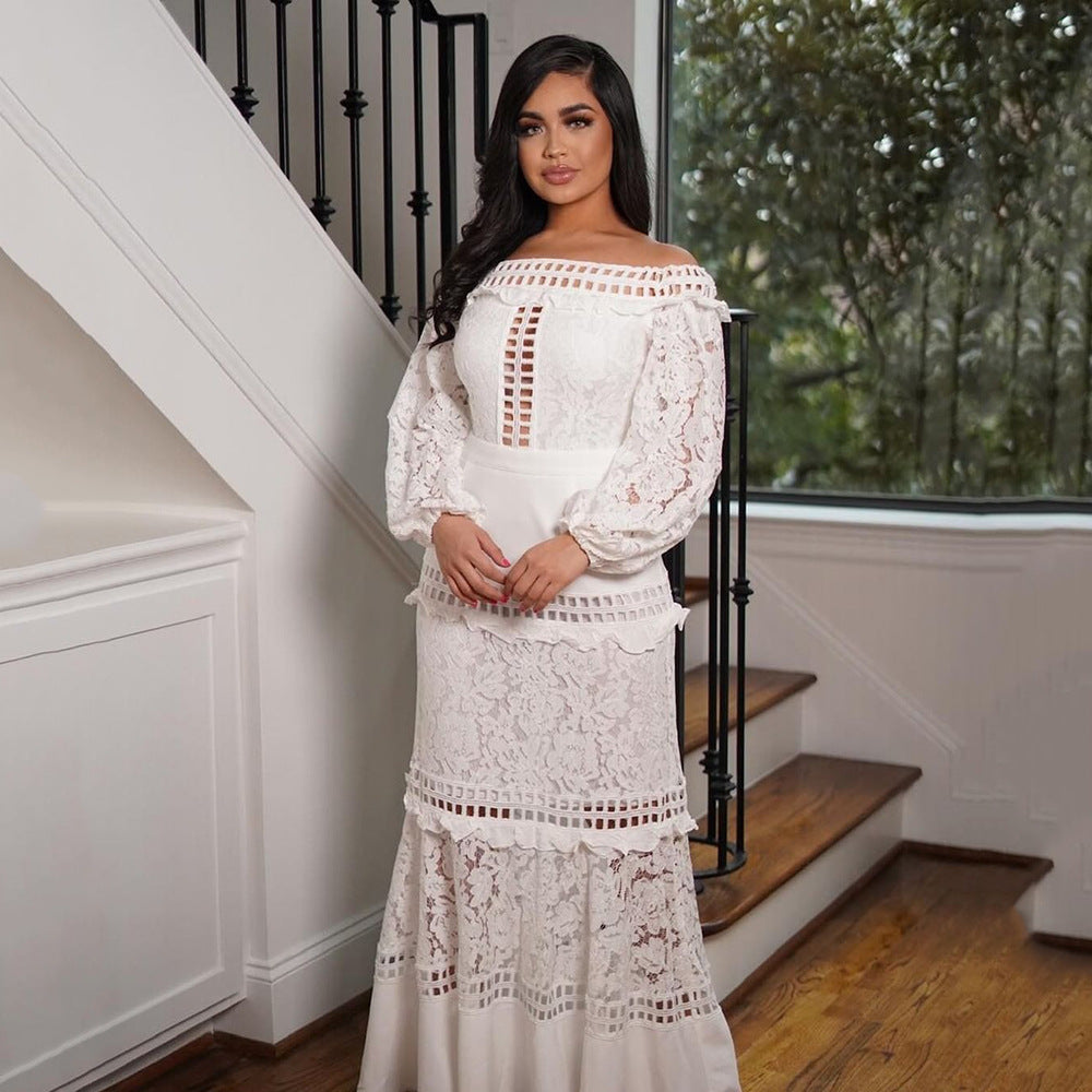 Off-Shoulder Lace Wedding Party Dress