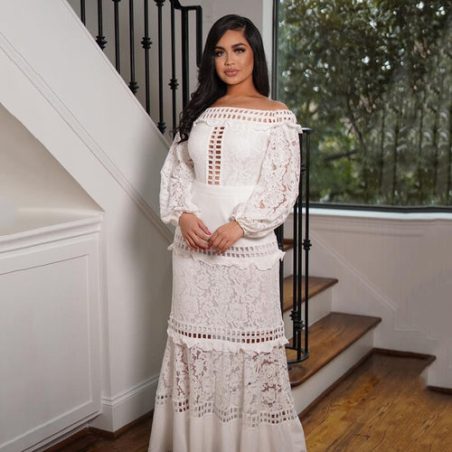 Spring Summer Women Clothing Lace Dress off Shoulder Lotus Leaf Wedding Party Cocktail Dress