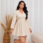 Women's V-Neck Elastic-Waist Midi Dress