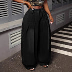 Women's Plus Size Pleated Wide-Leg Jeans