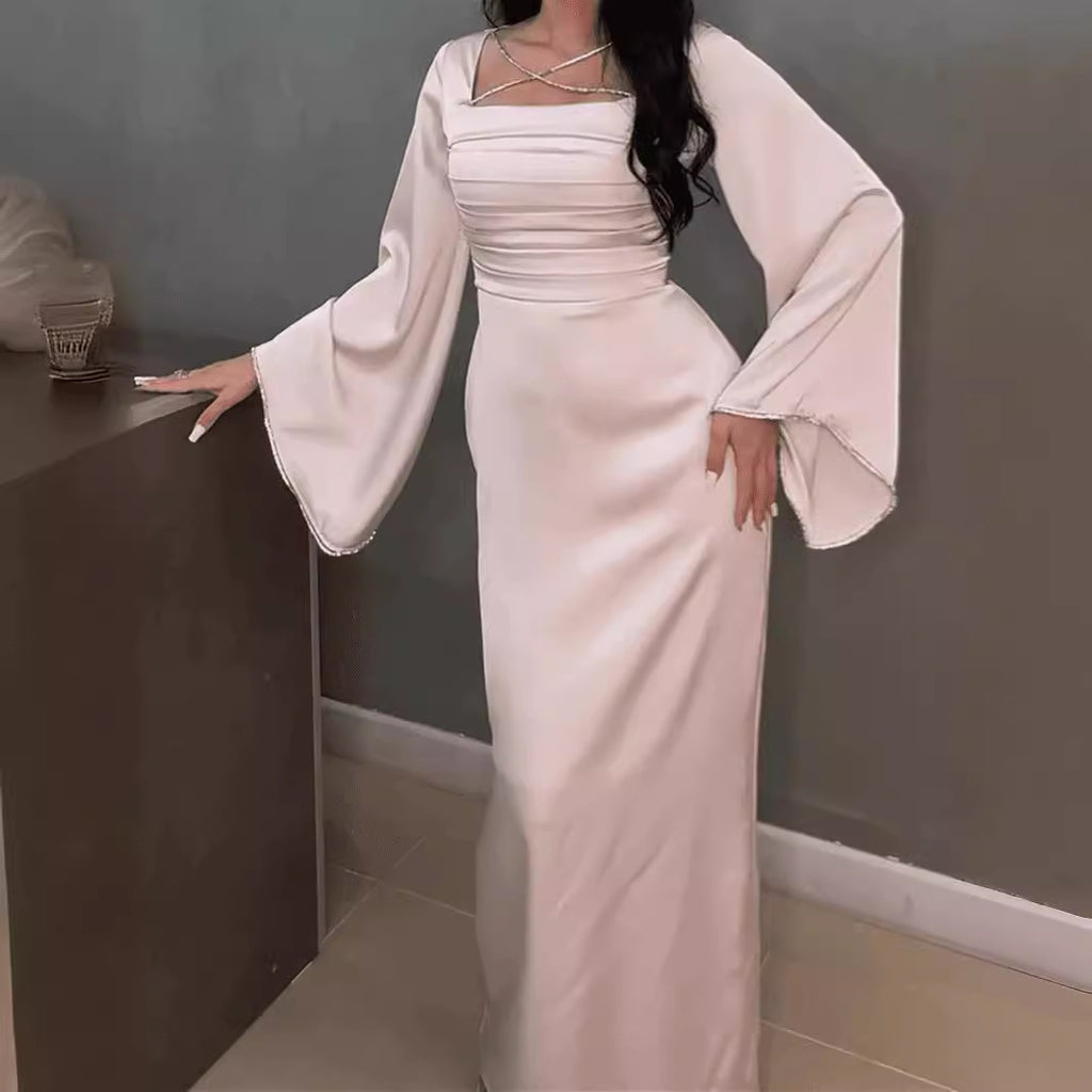 Women's Rhinestone Satin Lace-Up Evening Dress