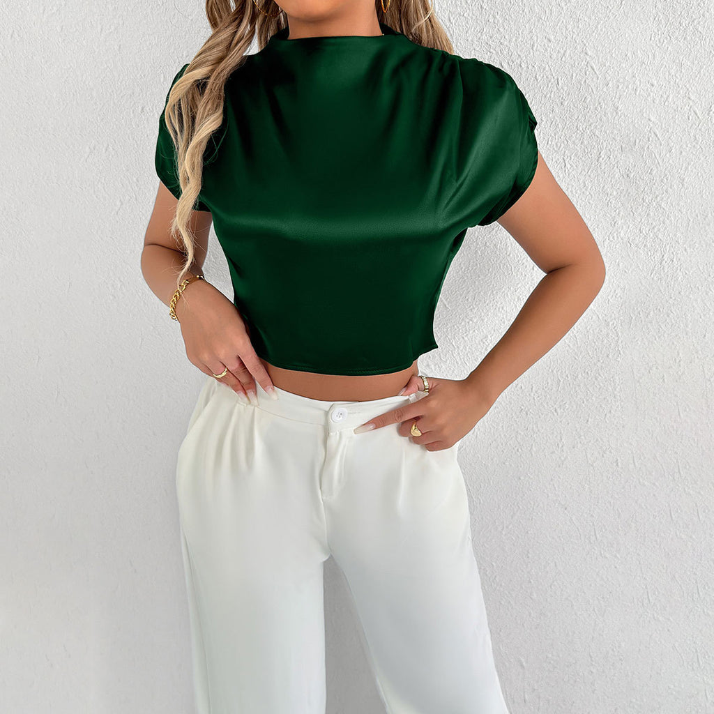 Women's Summer Satin Shirt Satin Shirt Short Sleeve Shirt