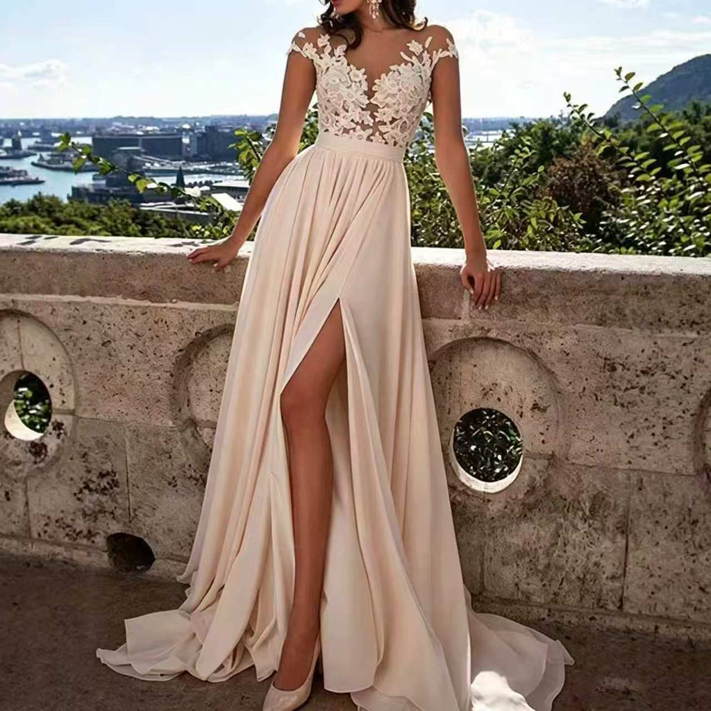 Women's White Lace Split Evening Dress