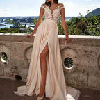 Women's White Lace Split Evening Dress