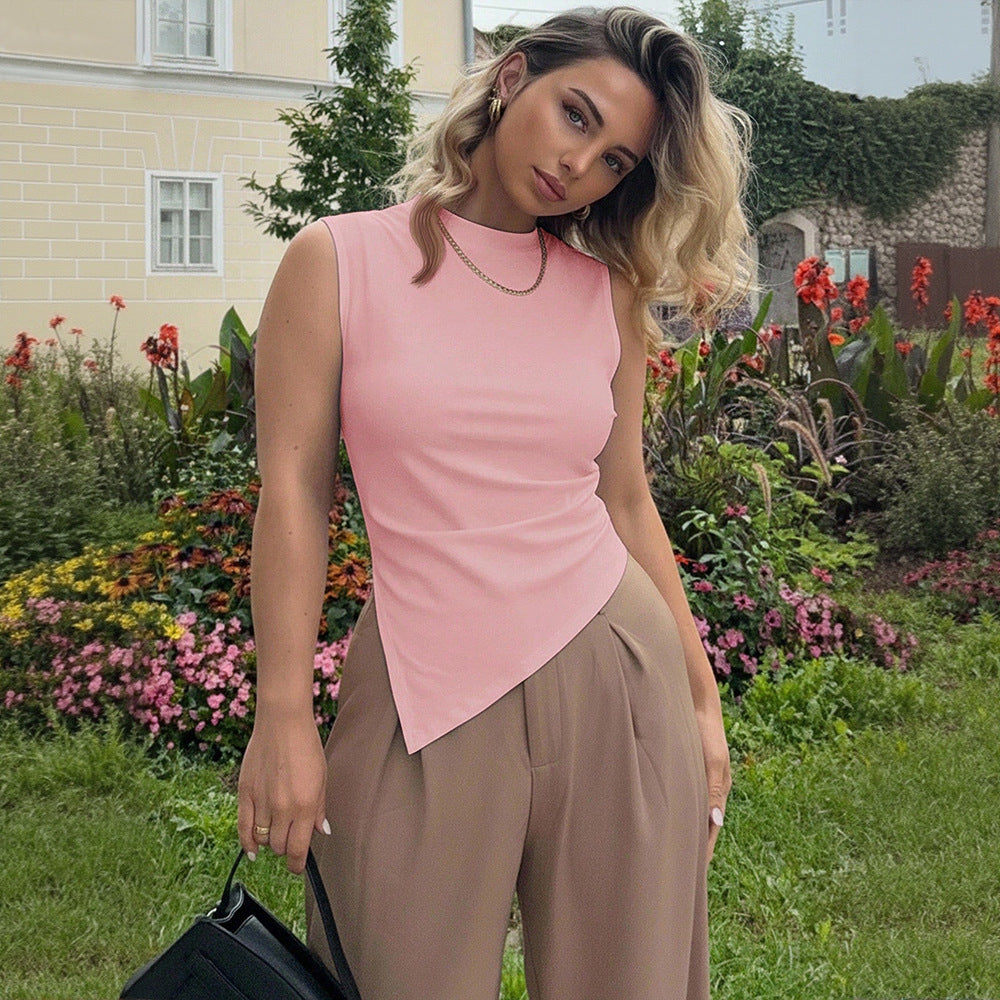 Pink Asymmetric Slim Fit Vest Top