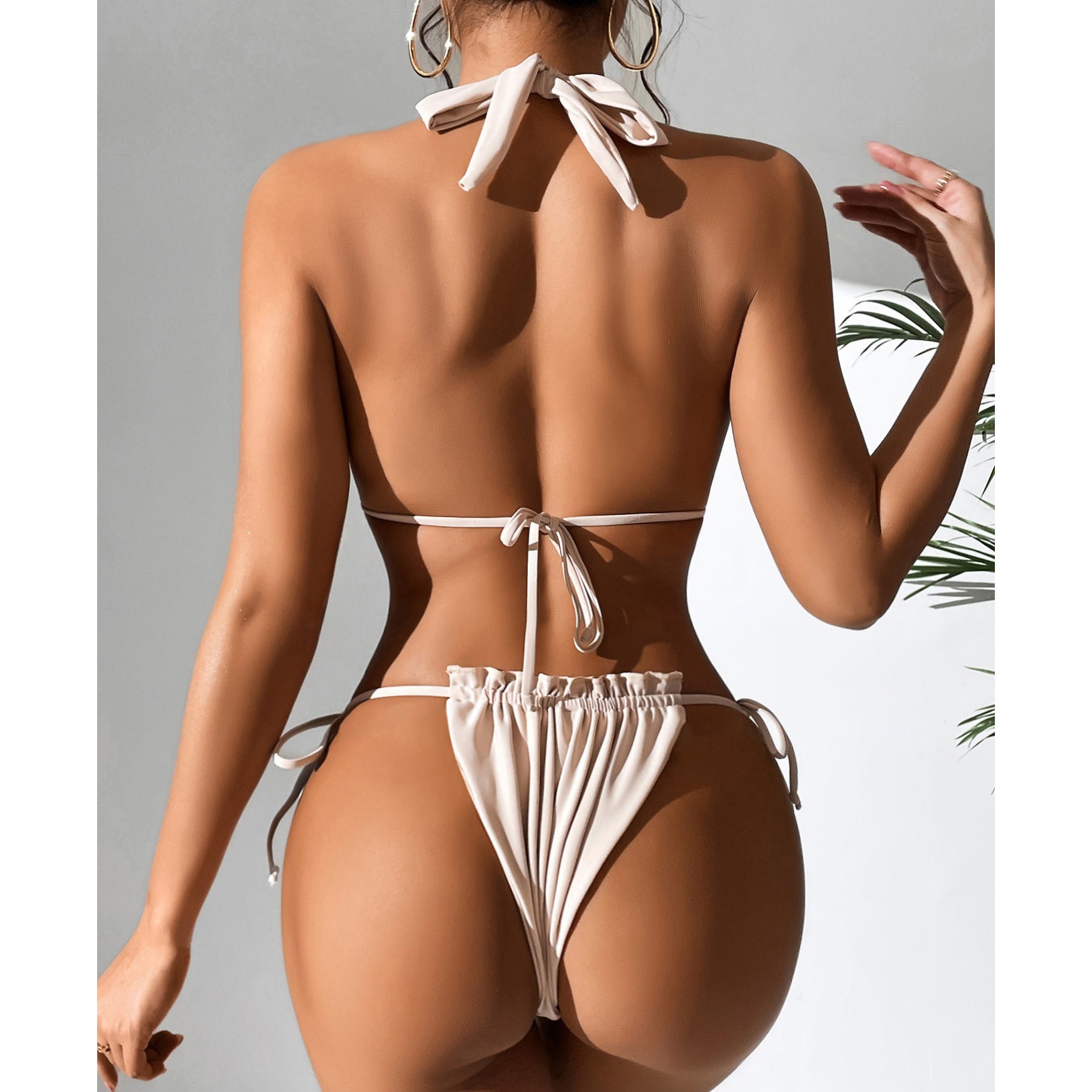 Halter Solid One-piece Swimwear