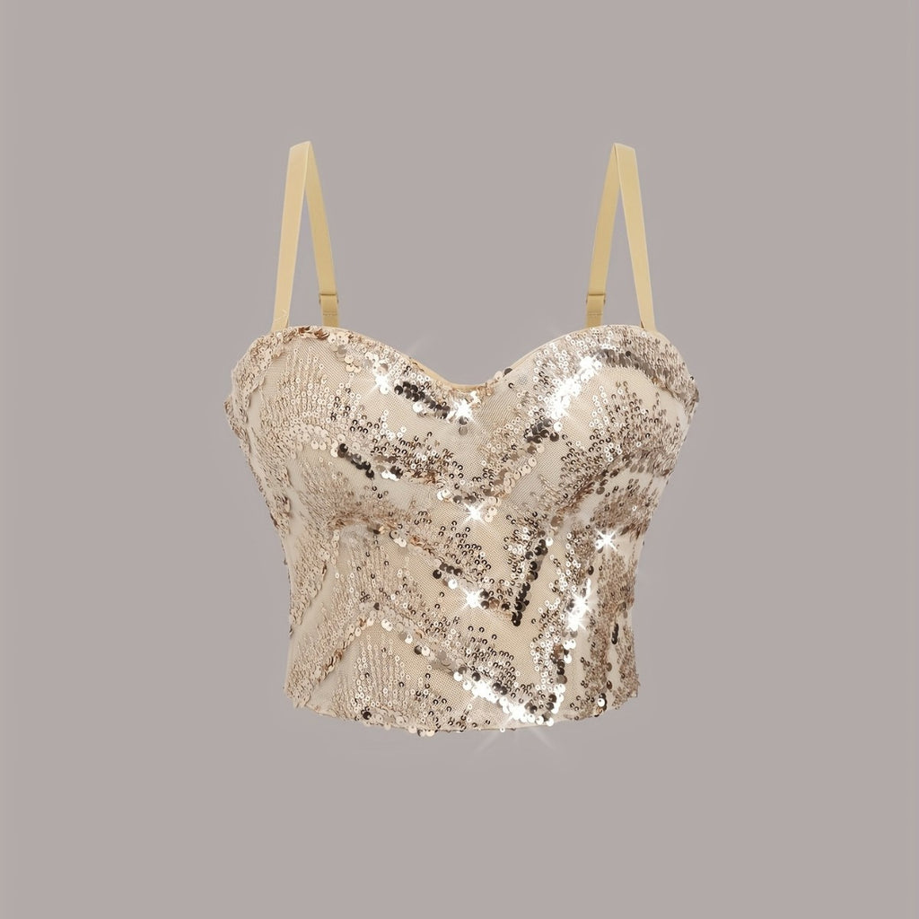 's Sequined Wave Pattern Top Flashing Nightclub Party Top