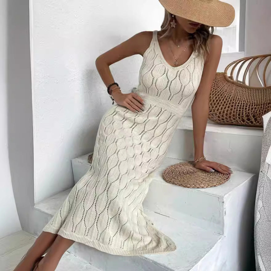 Knitted V-Neck Cutout Dress